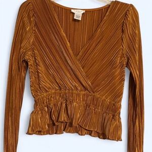 Aritzia Metallic Copper Pleated Wrap Peplum Top